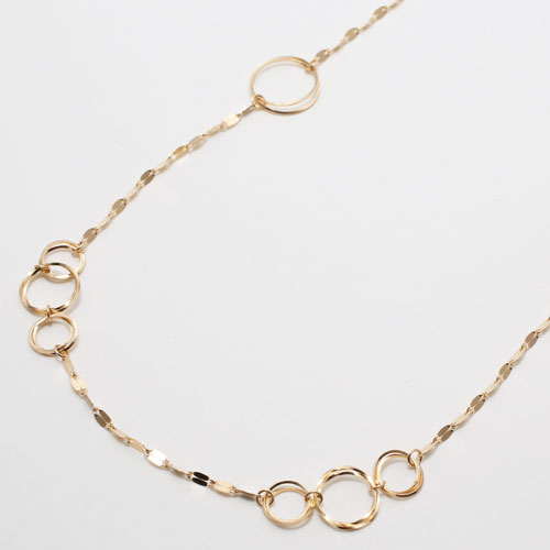 18金 ロングネックレス きらきら サークル ペダルチェーン 80cm K18YG　5021-YG15