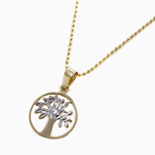 【送料無料】【スペイン製】18金/K18/750 ペンダント 木/ツリー リバーシブル シルバー/SV925/SILVER カットボールチェーン付 イエローゴールド お洒落/オシャレ 個性/ユニーク アイテム プレゼント/贈り物　5125-PG16