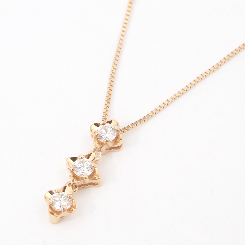 日本製 10金ピンクゴールド ダイヤモンド 0.15ct スリーストーン 2way ペンダント 5165-PG16