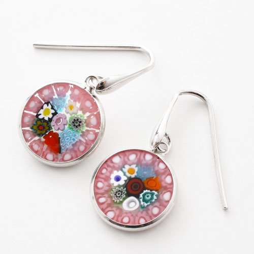 【クリックポスト便対応】【イタリア製】シルバー925/SV925 ベネチアンガラス/ベネチアンガラス/ミレフィオリ ピアス (ピンク) フック式　5207-BP16