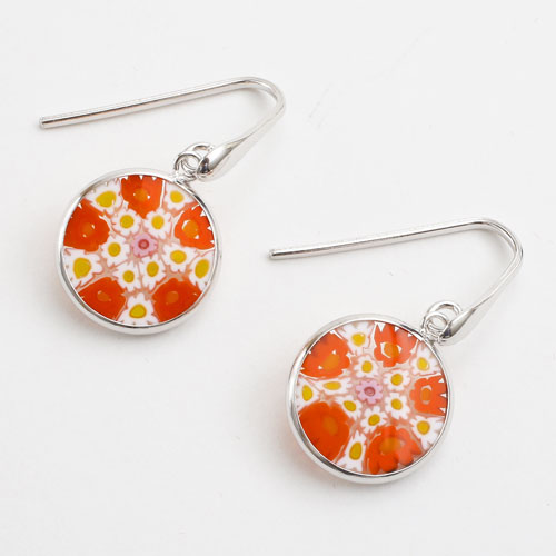 ベネチアンガラス SV925 ピアス レッド フック式 イタリア製　5208-BP16