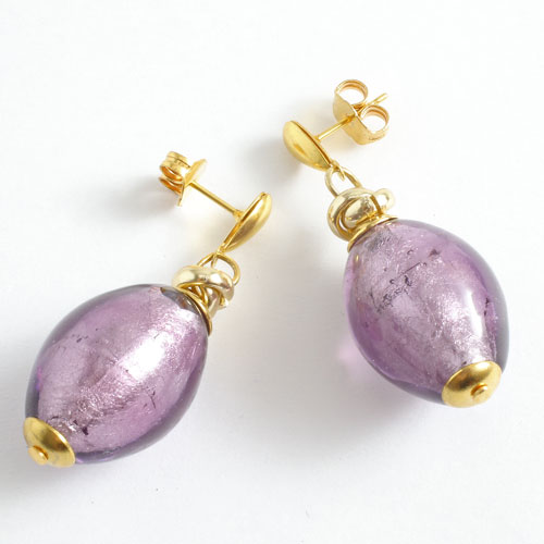 ベネチアングラス ピアス （オーバル・パープル） イタリア製　5270-EV16