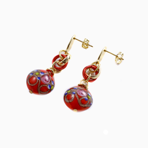【クリックポスト対応】【イタリア製】ベネチアンガラス/ベネチアングラス ピアス レッド/赤 キアラ・デザイン （ワンピース・レッド）　5278-EV16