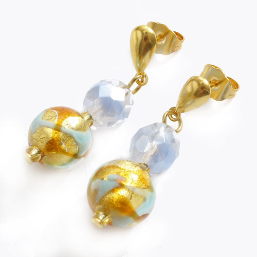 ベネチアングラス ピアス（ブルー・ゴールド） イタリア製　5282-EV16