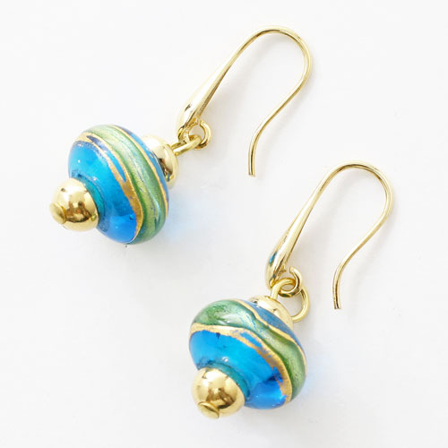 【送料無料】【イタリア製】ベネチアンガラス/ベネチアングラス ピアス キアラ・デザイン （ブルー・グリーン）　5283-EV16