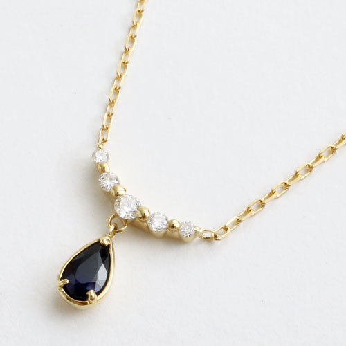 18金 天然石 サファイア ダイヤモンド 0.09ct ペンダント　5328-YG19