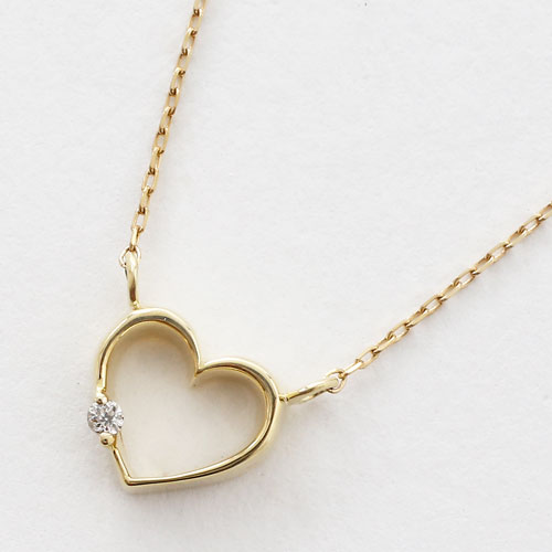 日本製 10金  オープンハート ダイヤモンド ペンダント 5395-PG17