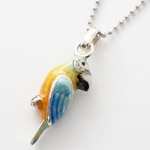 イタリア製　シルバー925　オウム　青　ペンダント　カットボールチェーン付　5466-SR17