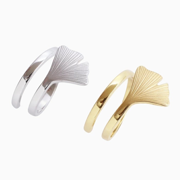 【送料無料】メルツ社 ドイツ製 SV925 シルバー 925 ロジウム仕上げ 真鍮 ゴールド ブラス仕上げ 指輪 リング フリーサイズ ＃11～＃17 アクセサリー ジュエリー イチョウ 葉 シンプル お洒落 可愛い レディース5542-AD25