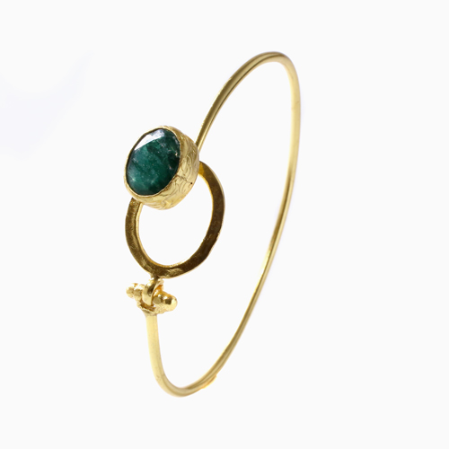 真鍮 22金 トルコ製 アンティーク調 エメラルド バングル 5670-BS22