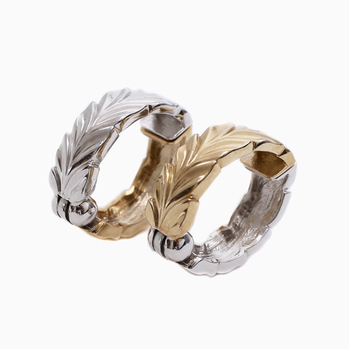 10金 イエロー＆ホワイト リバーシブル ピアリング リーフ 6065-UK24