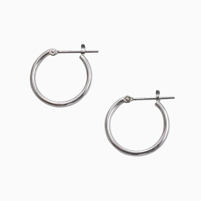 【送料無料】正規品 14金/K14 14k/K14WG ホワイトゴールド ピアス/フープピアス キャッチレス リングピアス 大きめピアス/1.5mm 15ｍｍ シンプル 両耳 オシャレピアス つけっぱなし スキンジュエリー 軽量 地金イヤーアクセ プレゼント 6153-UK24