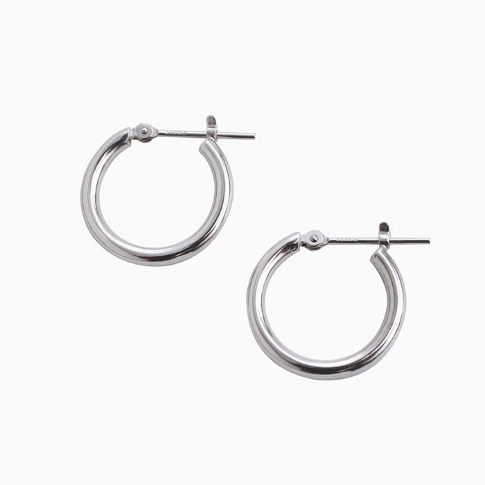【送料無料】正規品 14金/K14 14k/K14WG ホワイトゴールド ピアス/フープピアス キャッチレス リングピアス 大きめピアス/2.0mm 15ｍｍ シンプル 両耳 オシャレピアス つけっぱなし スキンジュエリー 軽量 地金イヤーアクセ プレゼント 6161-UK24