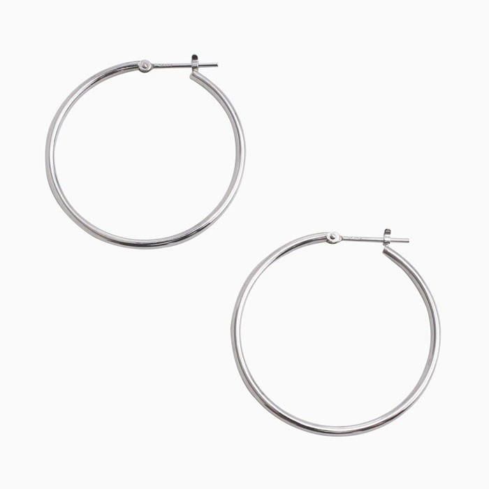【送料無料】正規品 14金/K14 14k/K14WG ホワイトゴールド ピアス/フープピアス キャッチレス リングピアス 大きめピアス/1.5mm 30ｍｍ シンプル 両耳 オシャレピアス つけっぱなし スキンジュエリー 軽量 地金イヤーアクセ プレゼント 6169-UK24