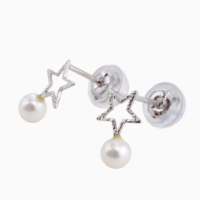 【送料無料】10金/K10 k10/K10WG ゴールド/ホワイトゴールドピアス スター/星形 淡水パール/真珠/パール シリコンキャッチ式 可愛い 揺れるピアス ジュエリー 小さめ/華奢 レディースピアス プレゼント 6214-UK24