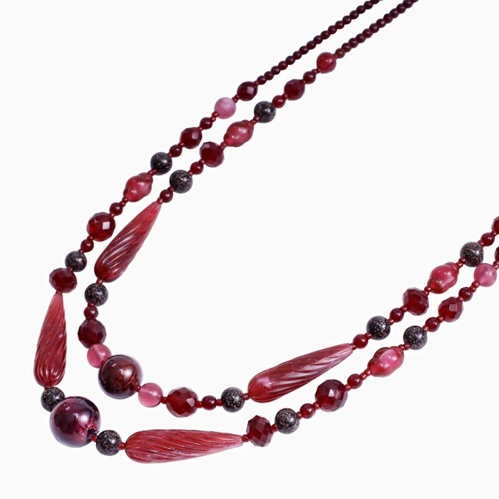 【送料無料】【アヴェ・カプリース】AVE CAPRICE イタリア/ミラノ/MILANO 手作り/ハンドメイド ベネチアンガラス/ベネチアングラス ネックレス ２連 レッド アクセサリー/アイテム 女性/レディース 個性  お祝い/記念日/誕生日 プレゼント/贈り物 6241-AV24