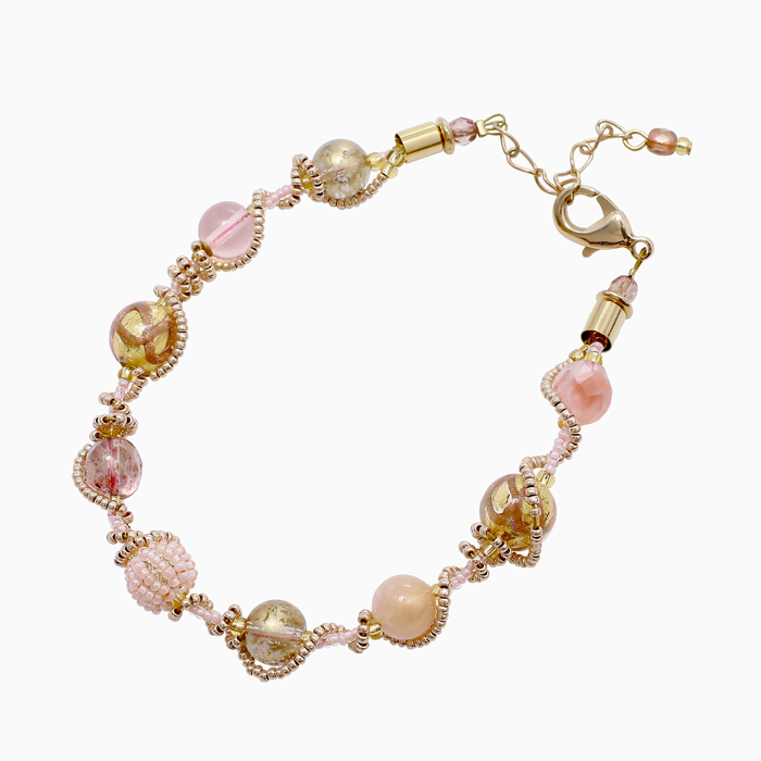 【クリックポスト対応】キアラ・デザイン CHIARA by INES ベネチアンガラス/ベネチアングラス ガラス/ベネチアンブレスレット イタリア製 スライトPINK/ピンク/桃色 女性/レディースブレスレット6277-IN25