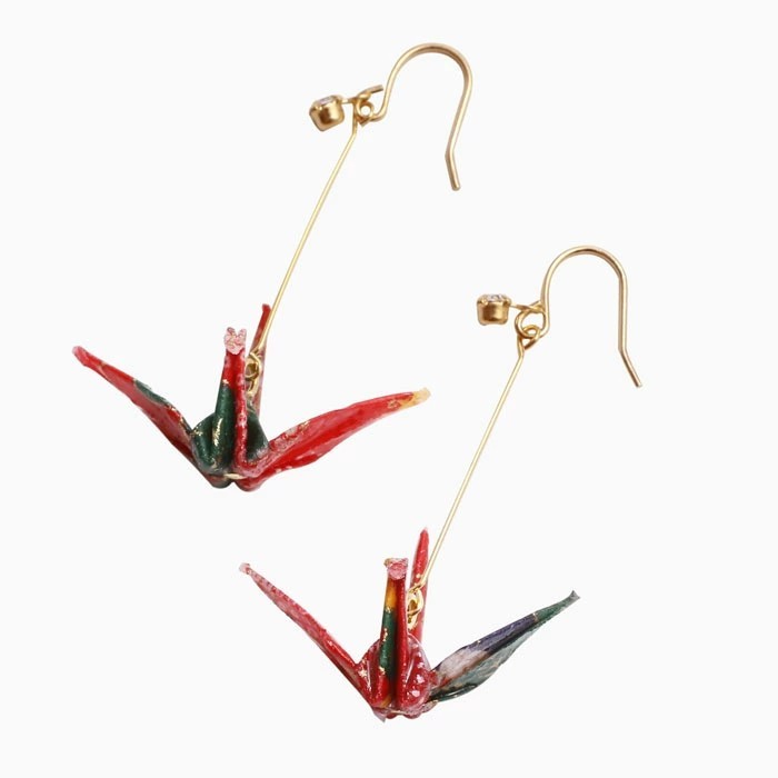 ピアス 樹脂ピアス 和風ピアス フック式 鶴 ツル 折り鶴 折り紙  和風 和紙 樹脂 和 浴衣 着物 アクセサリークリックポスト対応6355-GG25