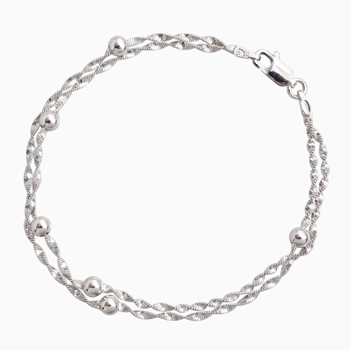 クリックポスト対応 DIBI ディビ イタリア製 SV925 Silver シルバー ロジウムメッキ仕上げ 2連 ブレスレット ジュエリー アクセサリー ひねり スクリュー ボール チェーン しなやか シンプル  6403-DB25