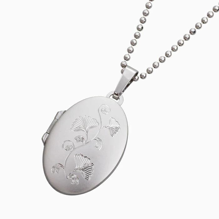 【送料無料】MERZ/メルツ シルバー SILVER 925 SV925 シルバーアクセサリー locket ロケット ペンダント イチョウの葉 写真 思い出 2枚 カットボールチェーン付 6411-AD25