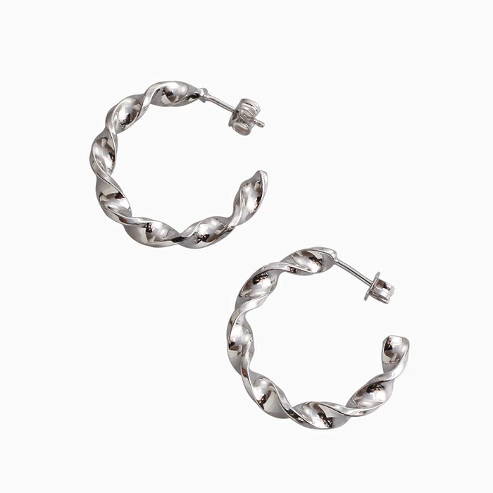 【送料無料】MERZ/メルツドイツ製 シルバー SILVER SV925 ロジウムメッキ ピアス ひねり フープ チューブピアス キラキラ 大人 アクセサリー キャッチ式  6415-AD25