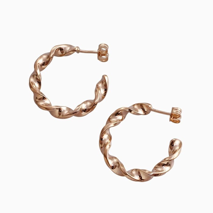 【送料無料】MERZ/メルツドイツ製 シルバー SILVER SV925 ピンクゴールド仕上げ ピアス ひねり フープ チューブピアス キラキラ 大人 アクセサリー キャッチ式  6416-AD25