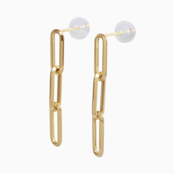 【送料無料】18金 K18 18k GOLD ゴールド 地金 ピアス 小豆チェーン キャッチ式 両耳 金属アレルギー対応ピアス ロングラディアント アクセサリー ジュエリー 中空  シンプル 軽い6431-MS25