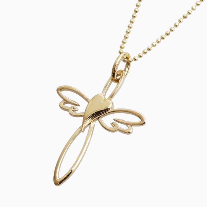 【送料無料】18金 K18 18k 750 ゴールド GOLD ペンダント ネックレス ハート エンジェル クロス 可愛い 女性 レディース レディースアクセサリー6503-AD25