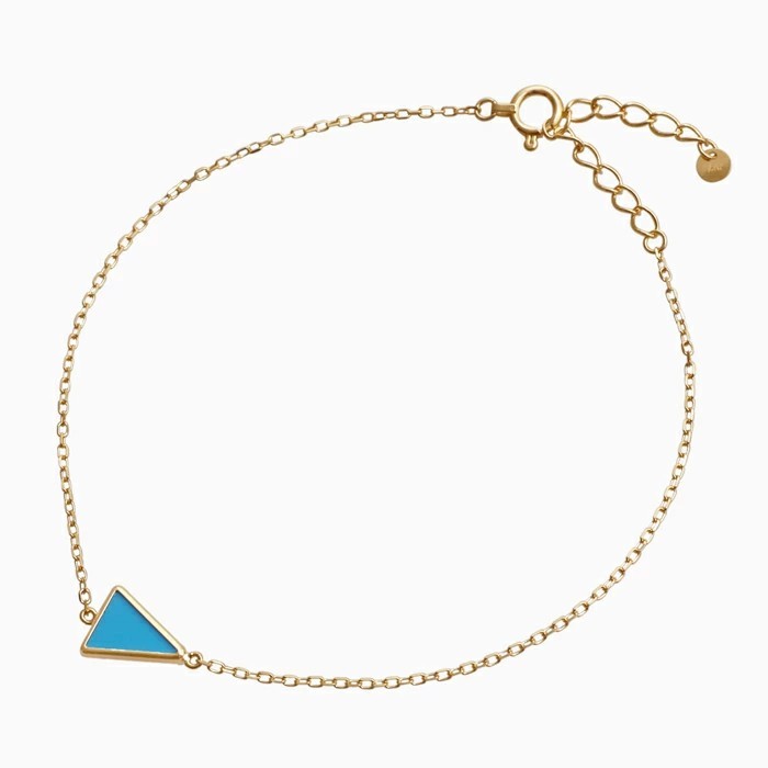 【送料無料】18金 K18 18k ゴールド イエローゴールド ブレスレット レディース 大人 アクセサリー 地金 トルコ石 ターコイズ トライアングル アズキチェーン 小豆 上品 女性 6528-UK25