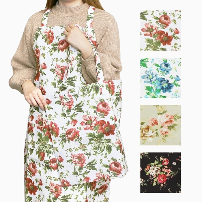 【国産】エプロン トートバッグ バッグ セット 花柄 バラ柄 ローズ レッド ブルー グリーン ブラック 肩掛け 肩紐 サイズ調節ボタン付き ポケット付き ポリエステル クッキング6603-AK26
