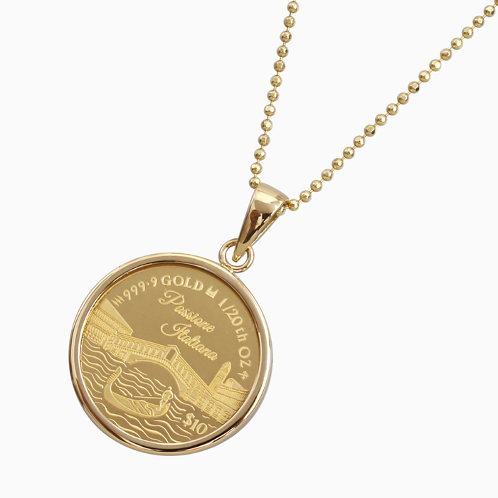 クック島 製造 ロイヤルミント 純金 K24 24金 PUREGOLD ゴールド COIN コイン 金貨 コインペンダント イタリア ヴェニス 2026年版 18金 K18 フセコミ枠 SV925 シルバー カットボールチェーン付き 1/20オンス 6659-MS26