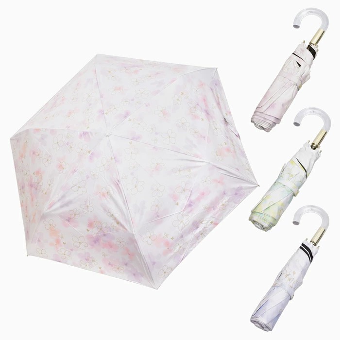 【送料無料】傘 折りたたみ傘 折傘 雨傘 日傘 晴雨兼用 花柄 フラワー フローラル 水彩 ピンク イエロー ブルー 撥水加工 UVカット 遮光率100% 親骨55cm ポリエステル100% 中谷 ナチュラルベーシック 6672-TN26