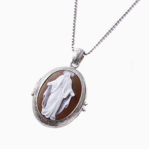 イタリア製 〈CAMEO ITALIANO〉 手掘りシェル カメオ ロケットペンダント キリスト 7018-DL22