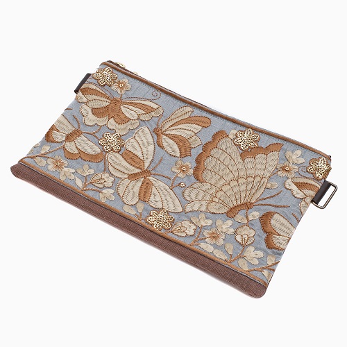 【日本製】インド刺繍リボン 手作りポーチ (蒼い蝶) 7196-LL24