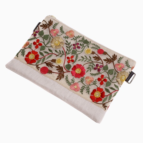 【日本製】インド刺繍リボン 手作りポーチ (おとぎの花) 7197-LL24