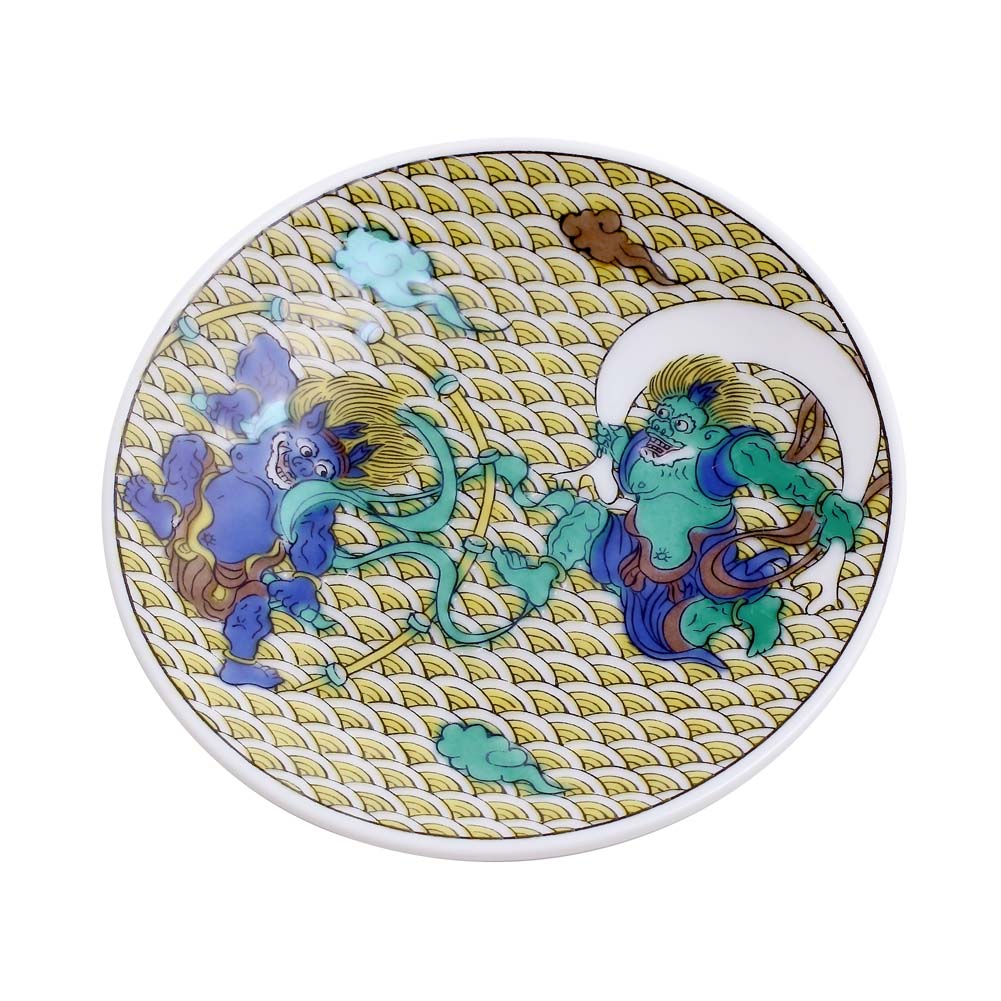吉祥/KISSYO 日本製 九谷焼 久谷五彩 陶器 陶磁器 磁気 お皿/皿/小皿/縁起小皿/豆皿 食器 和食器 9.5cm 風神雷神 華やか 鮮やか オシャレ お洒落 記念日 お祝い 誕生日 プレゼント 贈り物 祝い品7312-SK25