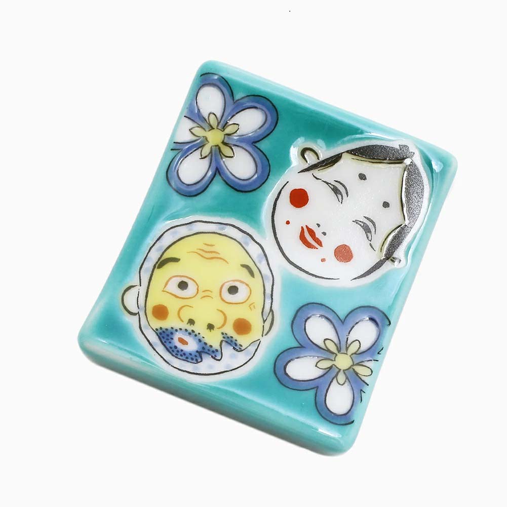 送料無料 日本製 九谷焼 久谷焼 北陸伝統工芸 色絵 磁気 陶器 陶磁器 キッチン雑貨 日用品 カトラリー レスト 箸置き はしおき お洒落 オシャレ 記念日 お祝い 開店祝い 贈り物 プレゼント 芸術 作品 ポーチ付 ひょっとこおかめ 7370-SK25 クリックポスト対応