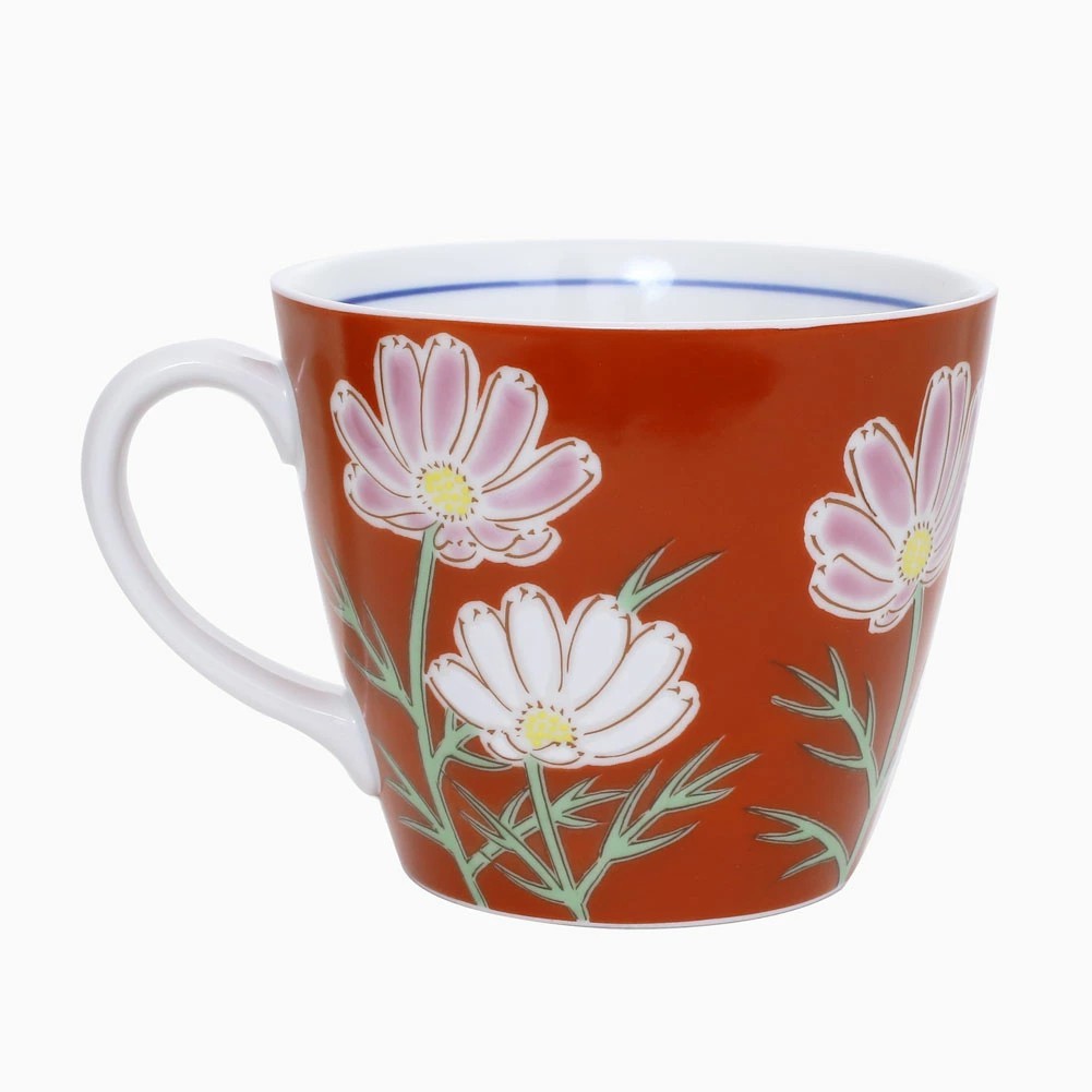 【送料無料】日本製 九谷焼 久谷五彩 磁気 陶器 陶磁器 マグカップ コップ カップ コスモス 秋桜 青郊窯 華やか 鮮やか お洒落 オシャレ お祝い 記念日 誕生日 結婚祝い 開店祝い プレゼント 贈り物 7390-SK25