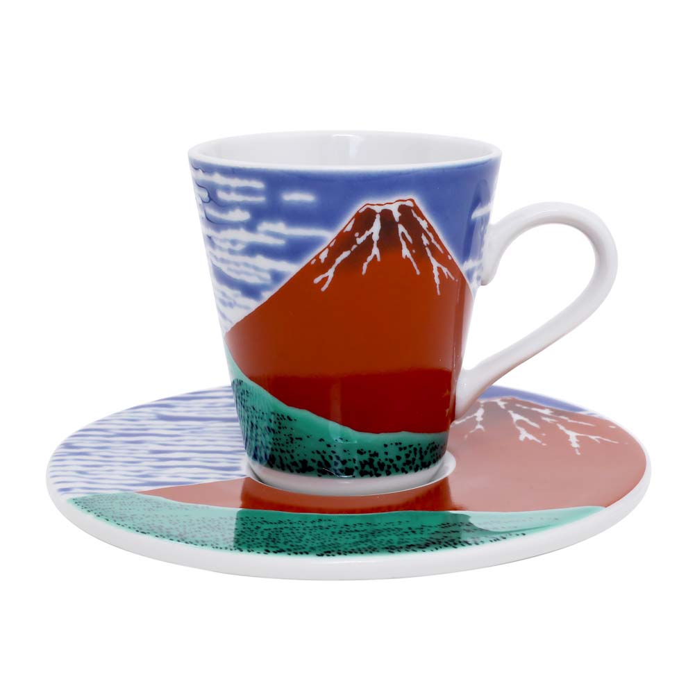 【送料無料】日本製 九谷焼/久谷五彩 磁気/陶器/陶磁器 小皿/コップ/カップ ティーセット ソーサー セット売り/赤富士 富士山 可愛い 華やか/鮮やか お洒落/オシャレ お祝い/記念日/誕生日/結婚祝い/開店祝い プレゼント/贈り物/ギフト 食器/和食器 インテリア 7396-SK25