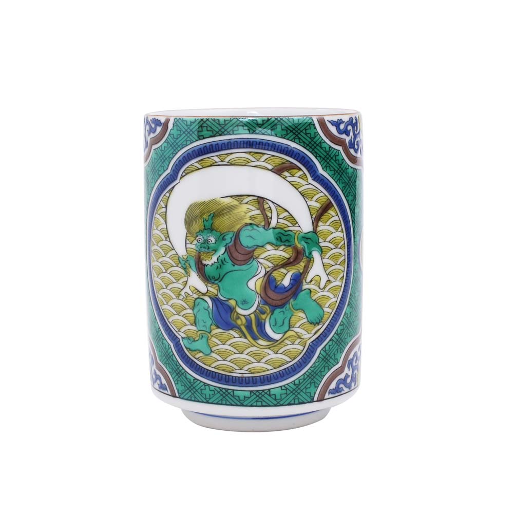 【送料無料】日本製 九谷焼/久谷五彩 磁気/陶器/陶磁器 湯呑/コップ/カップ 風神雷神 青郊窯 華やか/鮮やか お洒落/オシャレ お祝い/記念日/誕生日/結婚祝い/開店祝い プレゼント/贈り物/ギフト 食器/和食器 インテリア 7397-SK25