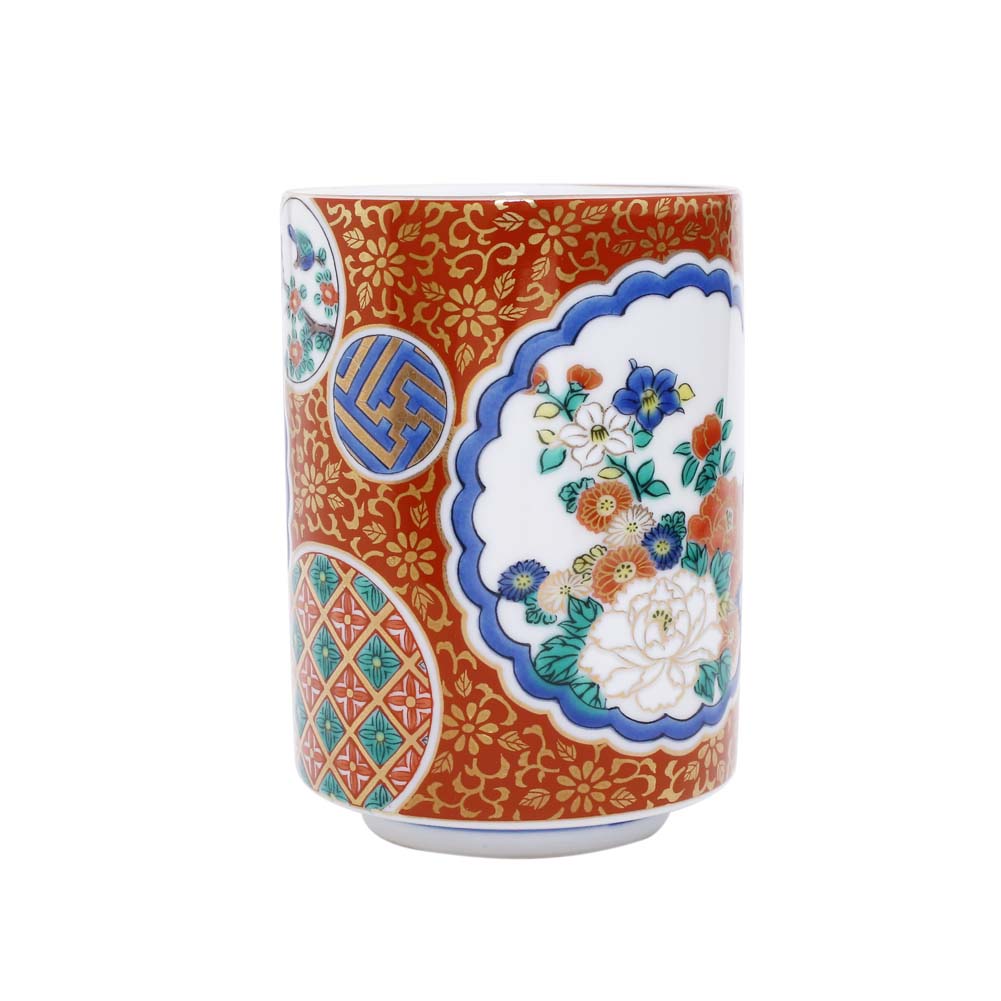 【送料無料】日本製 九谷焼/久谷五彩 磁気/陶器/陶磁器 湯呑/コップ/カップ 圧三 青郊窯 華やか/鮮やか お洒落/オシャレ お祝い/記念日/誕生日/結婚祝い/開店祝い プレゼント/贈り物/ギフト 食器/和食器 インテリア 7398-SK25