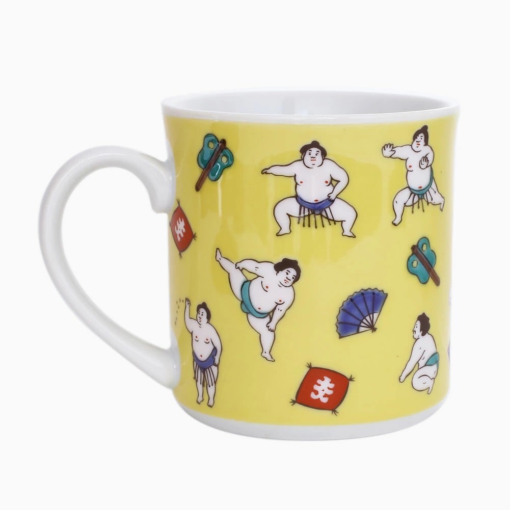 【送料無料】日本製 九谷焼 久谷五彩 磁気 陶器 陶磁器 マグカップ コップ カップ お相撲さん 関取 青郊窯 華やか 鮮やか お洒落 オシャレ お祝い 記念日 誕生日 結婚祝い 開店祝い プレゼント 贈り物 7403-SK25