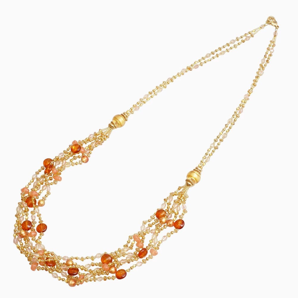 イタリア製＜INES design＞ベネチアンガラス/ベネチアングラス ネックレス カニカン/フック式 イタリアンジュエリー アクセサリー オレンジ/ピンク 女性/レディース 7410-IN25