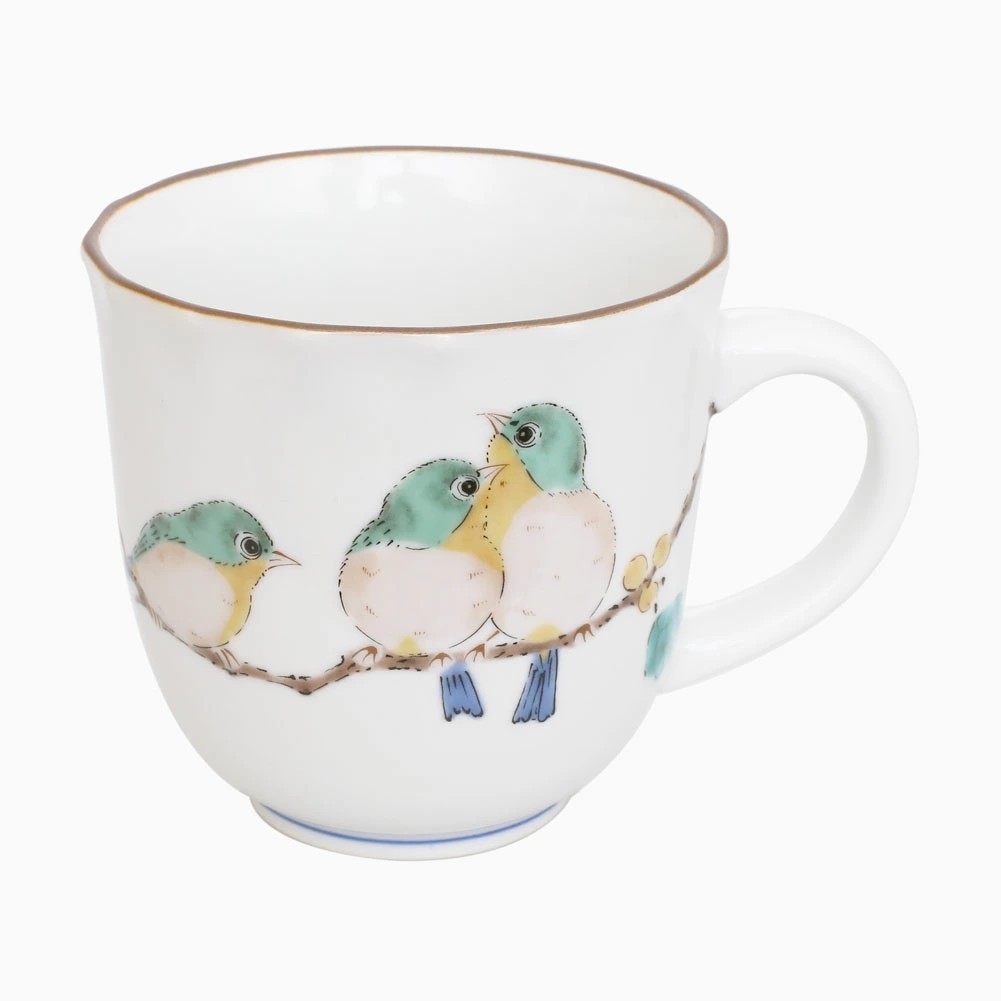 【送料無料】日本製 九谷焼 久谷五彩 磁気 陶器 陶磁器 マグカップ コップ カップ めじろ メジロ 鳥 青郊窯 華やか 鮮やか お洒落 オシャレ お祝い 記念日 誕生日 結婚祝い 開店祝い プレゼント 贈り物 7415-SK25