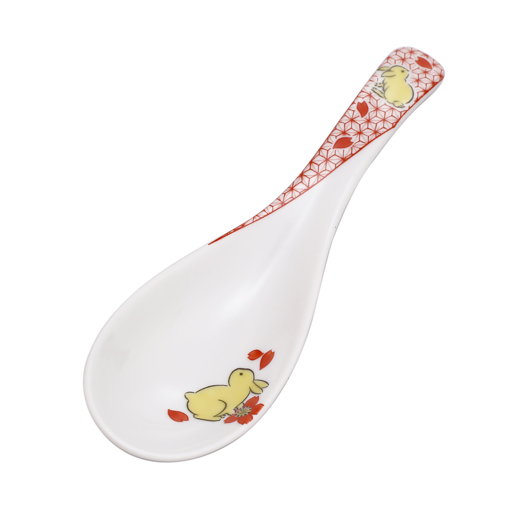 【送料無料】日本製 九谷焼/久谷五彩/北陸伝統工芸/ れんげ/ 可愛いスプーン うさぎ/ウサギ/兎 和柄 コレクション 14cm 食器/陶器/磁器 カトラリー お洒落 個性 上品 可愛い 7422-SK25