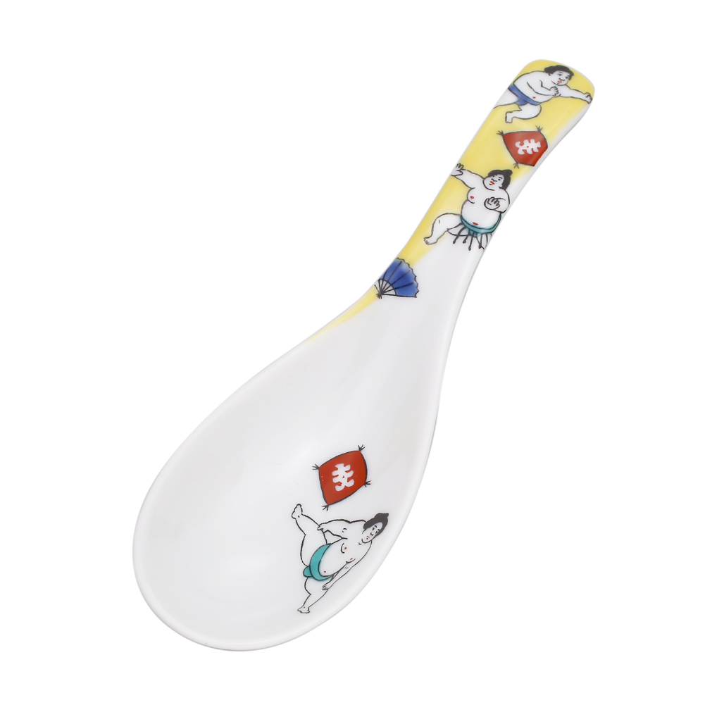 【送料無料】日本製 九谷焼/久谷五彩/北陸伝統工芸/ れんげ/ 可愛いスプーン お相撲さん/相撲取り/SUMO 和柄 コレクション 14cm 食器/陶器/磁器 カトラリー お洒落 個性 上品 可愛い 7423-SK25