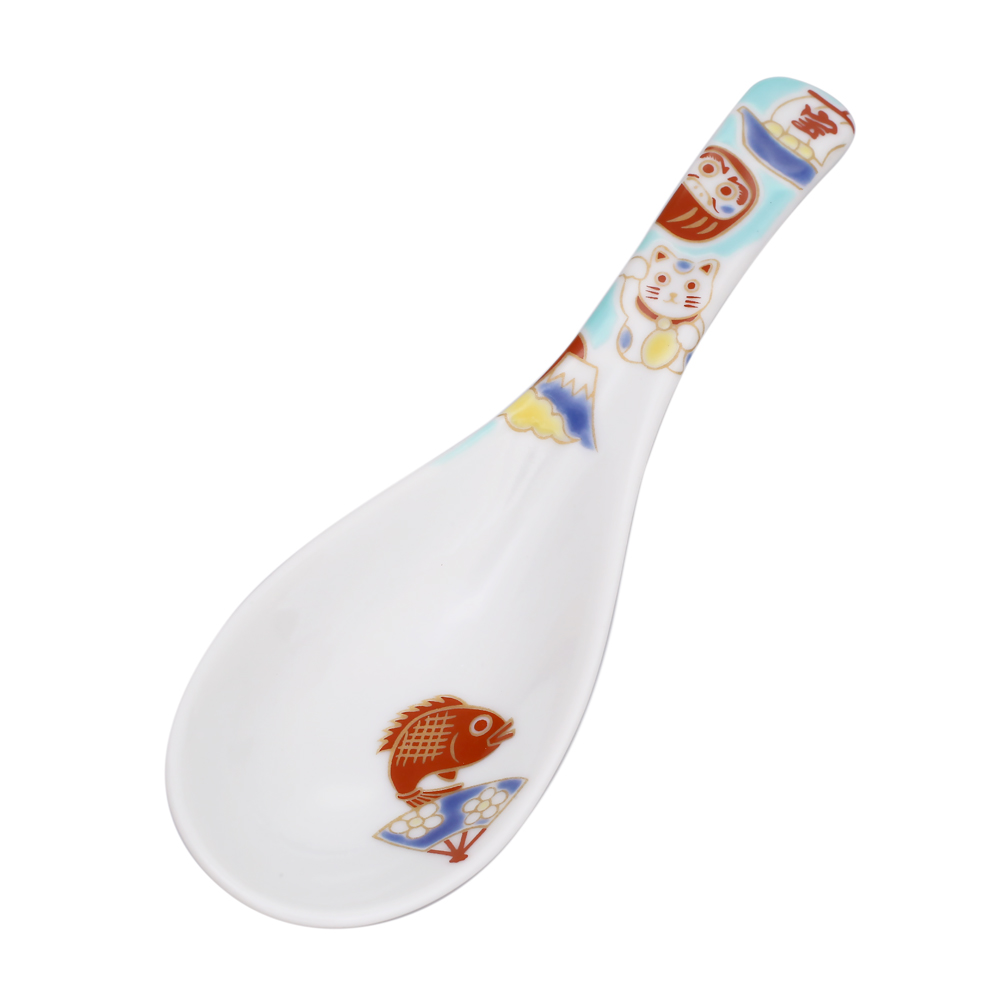 【送料無料】日本製 九谷焼/久谷五彩/北陸伝統工芸/ れんげ/ 可愛いスプーン えんぎもの/縁起物 和柄 コレクション 14cm 食器/陶器/磁器 カトラリー お洒落 個性 上品 可愛い 7425-SK25