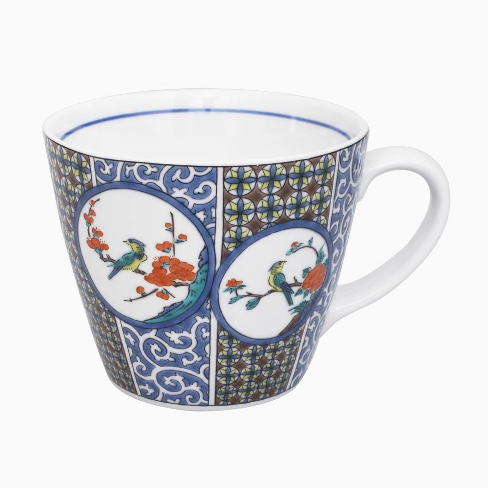 【送料無料】日本製 九谷焼 久谷五彩 磁気 陶器 陶磁器  コップ マグカップ 古九谷風丸紋 青郊窯 華やか 鮮やか お洒落 オシャレ お祝い 記念日 誕生日 結婚祝い 開店祝い プレゼント 贈り物 7428-SK25