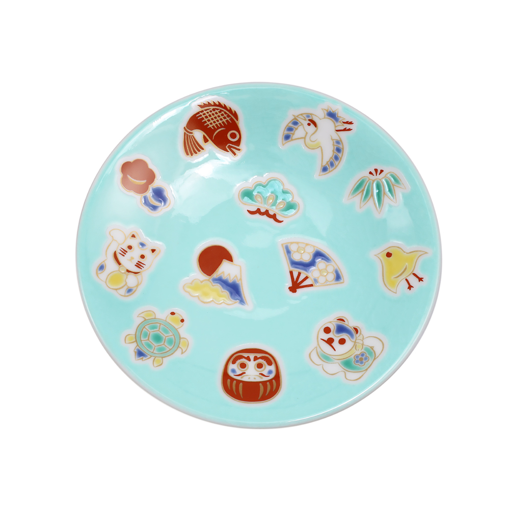 【送料無料】日本製 九谷焼 久谷五彩 陶器 陶磁器 磁気 お皿 皿 小皿 縁起小皿 食器 えんぎもの 和食器 12cm  華やか 鮮やか オシャレ お洒落 記念日  7442-SK25
