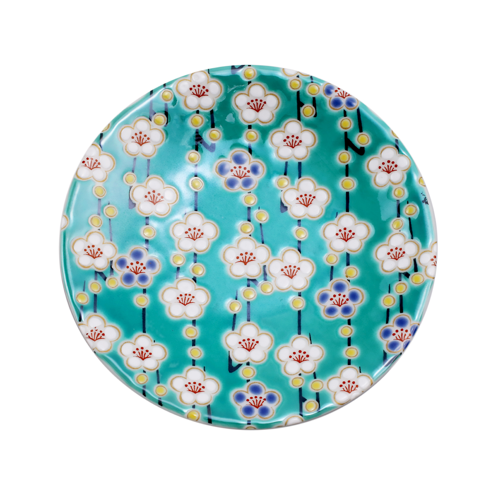 【送料無料】日本製 九谷焼 久谷五彩 陶器 陶磁器 磁気 お皿 皿 小皿 縁起小皿 食器 梅 和食器 12cm  華やか 鮮やか オシャレ お洒落 記念日  7446-SK25